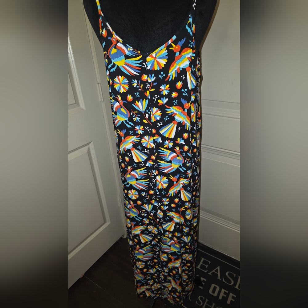 Tropical Rainbow Floral Bird Maxi Dress 100% Rayon